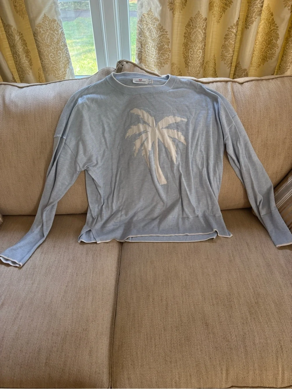 Vineyard Vines Light Blue Palm-Graphic Pullover Sweater